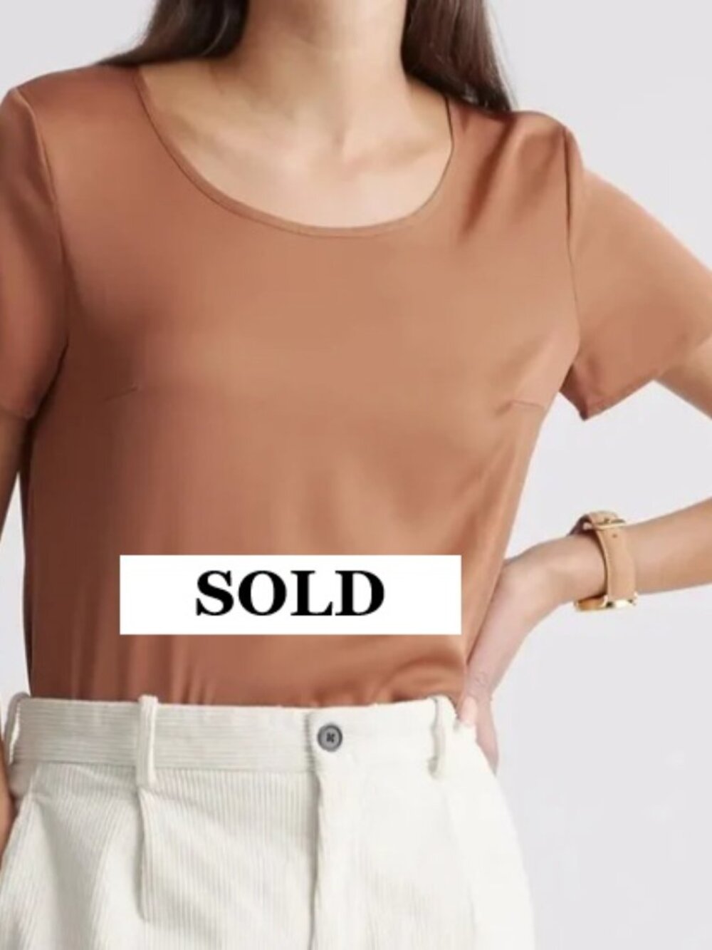 Quince Washable Stretch Silk Tee Women’s Large Copper Brown Short Sleeve Luxury